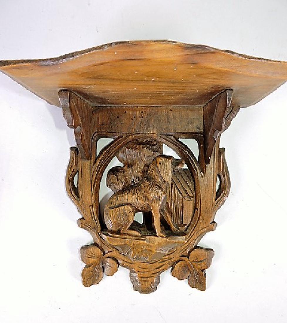 Black Forest carved wooden bracket shelf with dog, 8" (1 of 1)