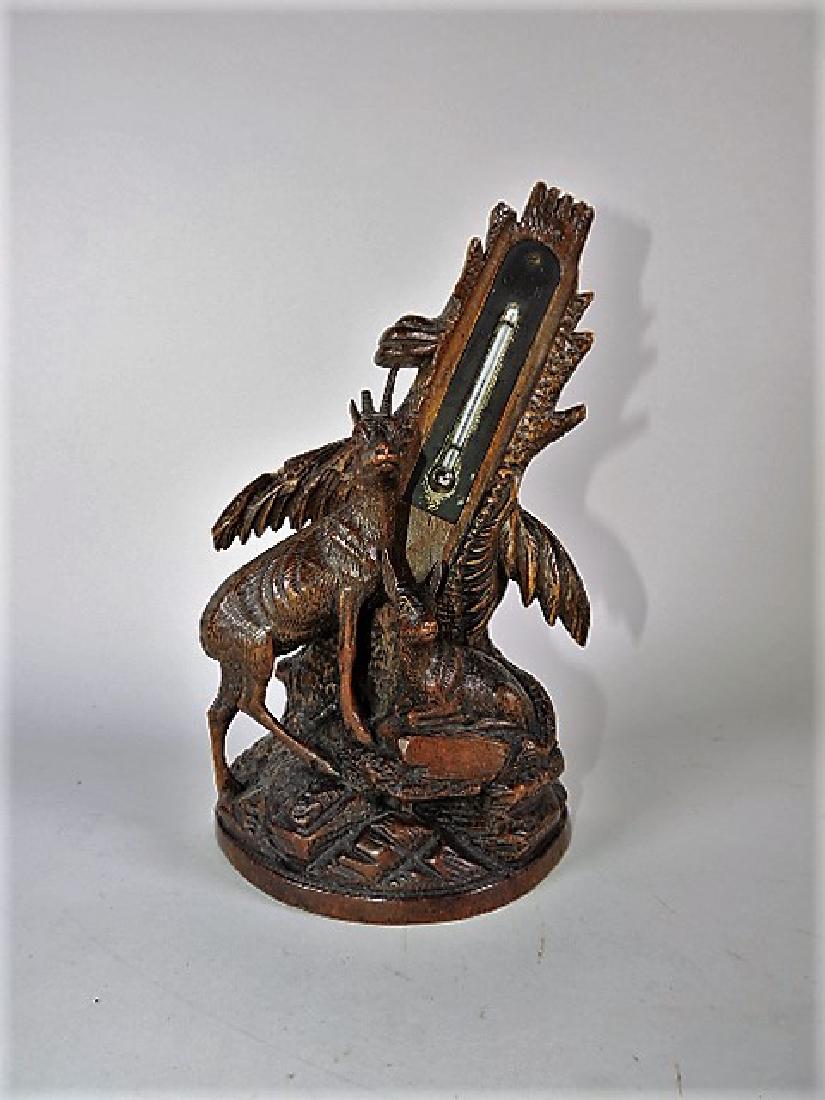 Black Forest carved wooden thermometer with deer, loss (1 of 1)