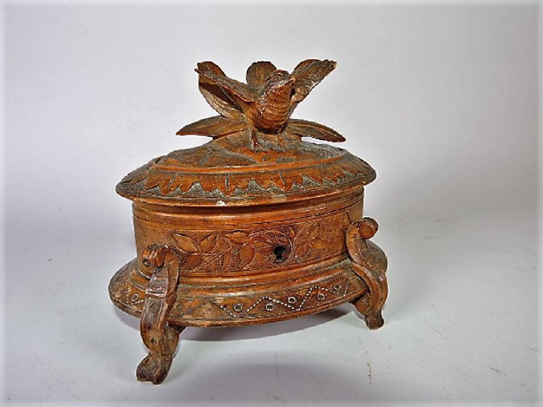 Black Forest carved wooden box with bird atop hinged (1 of 1)