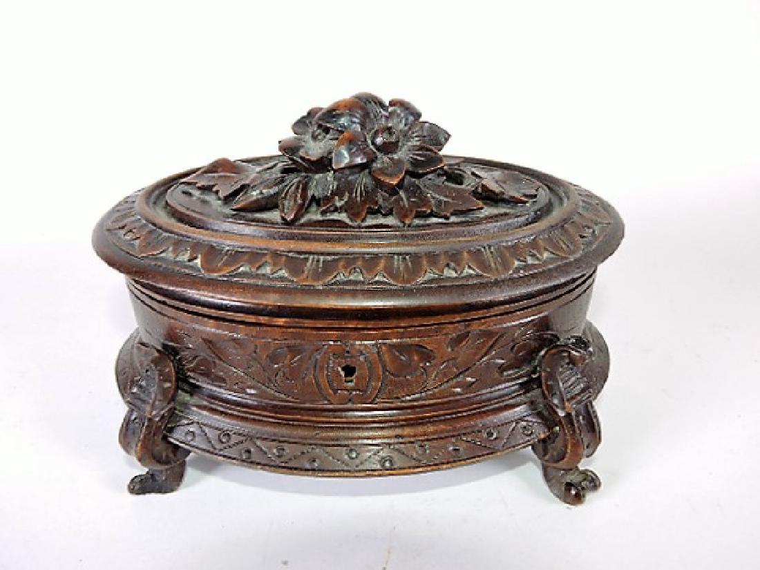 Black Forest carved wooden box with hinged lid, 7 1/2" (1 of 1)