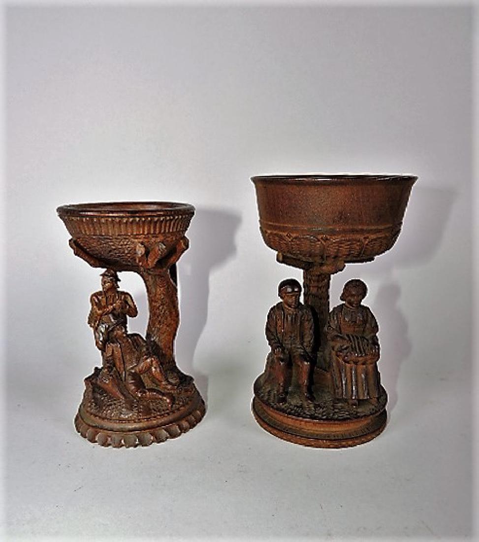 Black Forest carved wooden pair of cups, one with two (1 of 3)