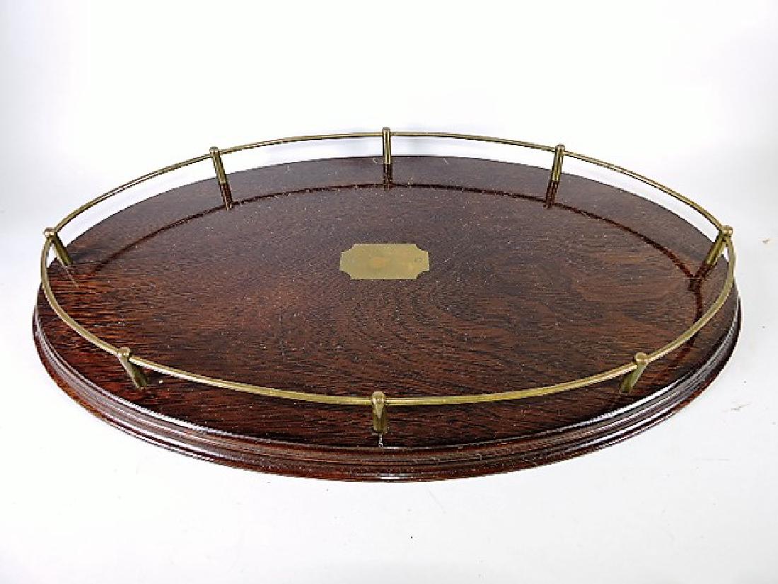 Large oval oak tray with brass gallery rail (1 of 1)