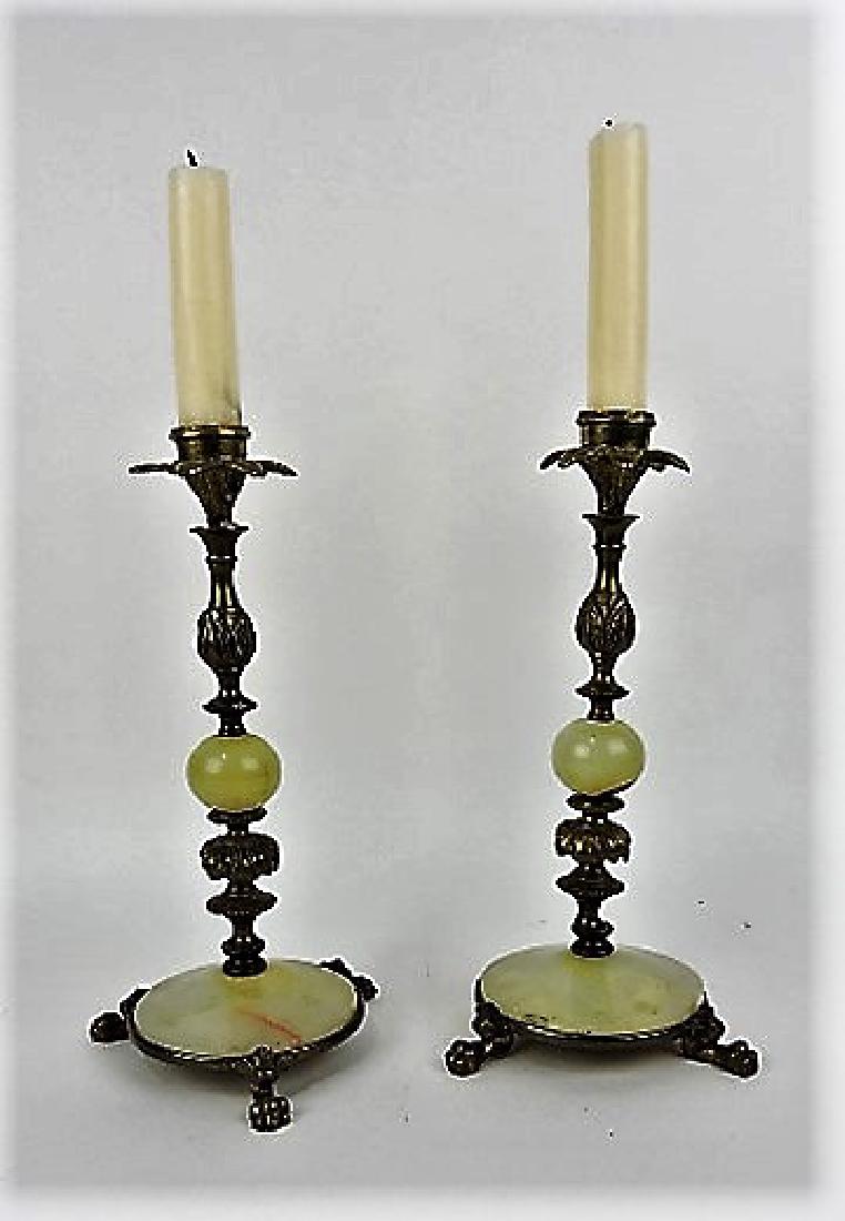 Pair of bronze and onyx candle holders, 10", (1 of 1)