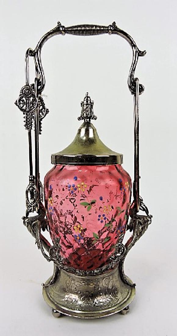 Pickle castor with cranberry floral enamel insert (1 of 1)