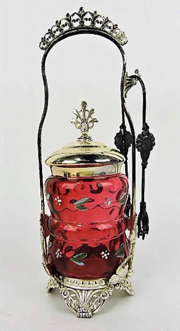 Pickle castor with cranberry floral enamel insert (1 of 1)