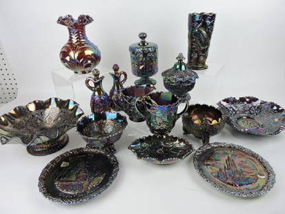 Fenton amethyst carnival glass lot of 15 pieces: .