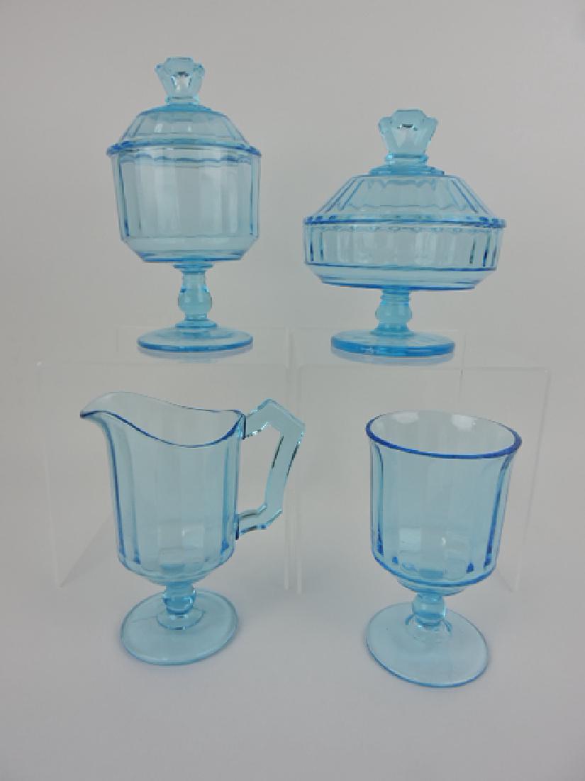 Blue 4 piece pattern glass table set, nicks to (1 of 1)
