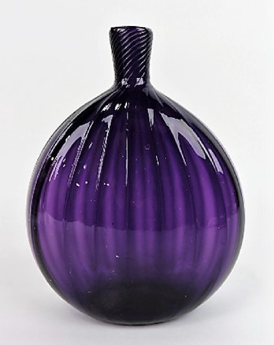 Pairpooint Moma purple glass blown ribbed flask,: 7 3/4"