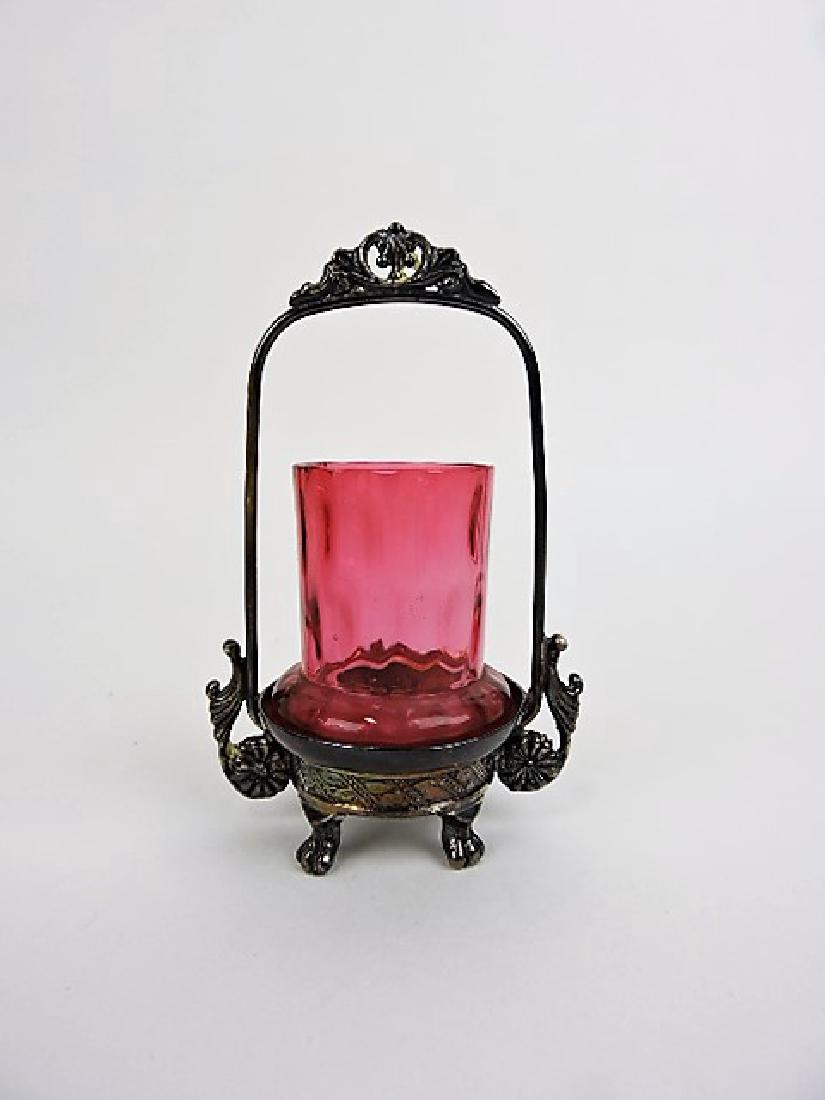 Cranberry toothpick holder in form of pickler: castor