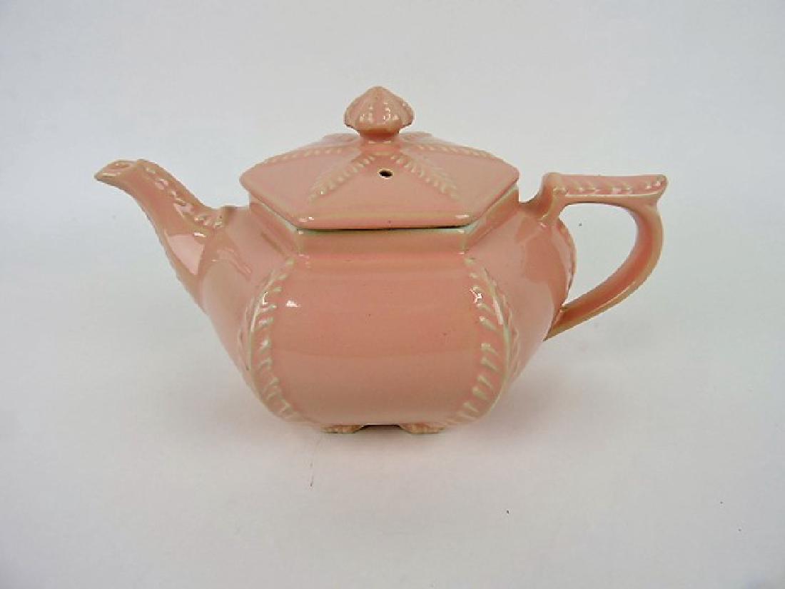 Hall China teapot, pink Plume (1 of 1)