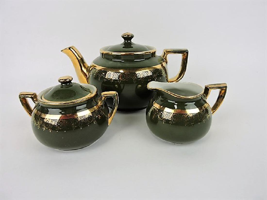 Hall China teapot, Boston stock green with gold, (1 of 1)