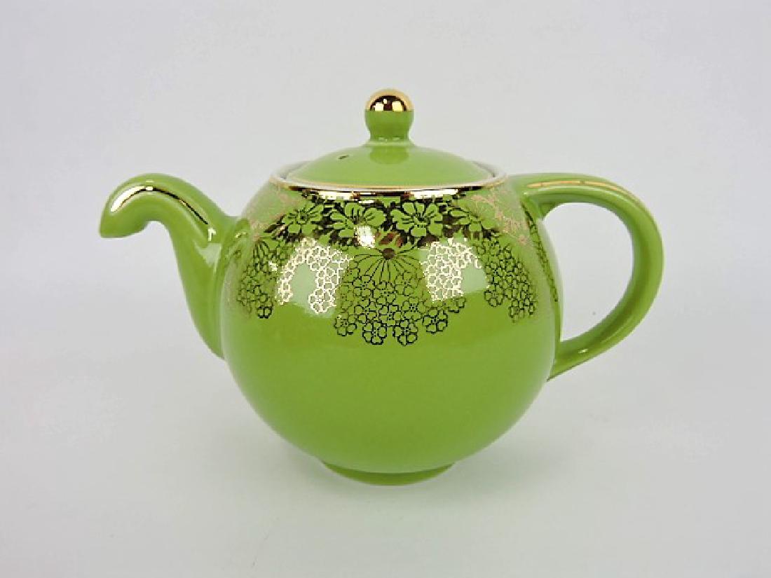 Hall China teapot, chartreuse no drip with (1 of 1)