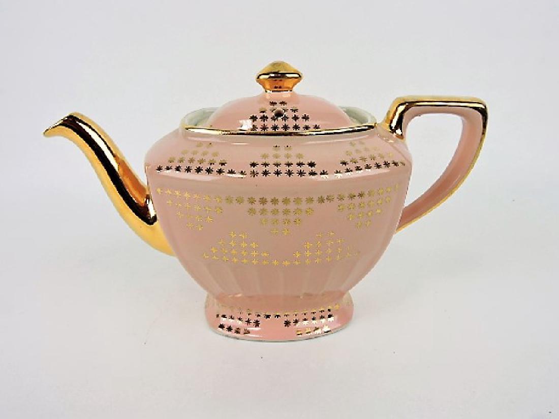 Hall China teapot, pink Hollywood with gold (1 of 1)