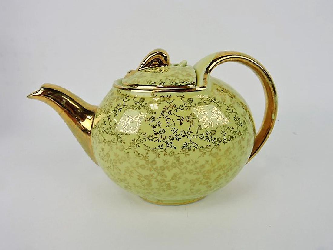 Hall China teapot, hook, yellow with gold (1 of 1)