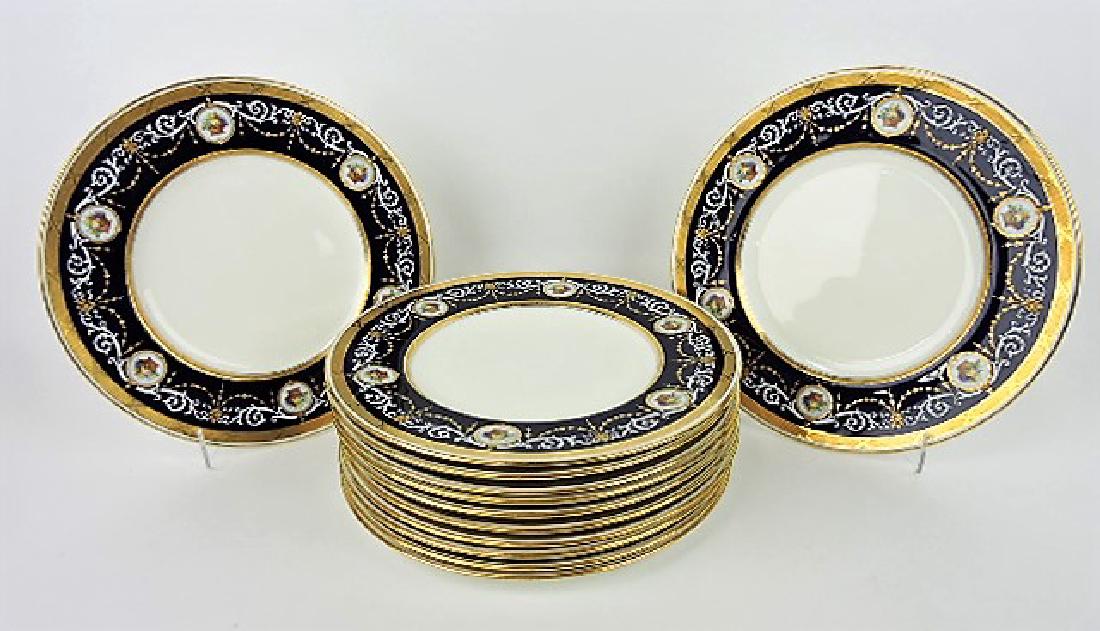 Minton set of 12 cabinet plates with cobalt band (1 of 3)