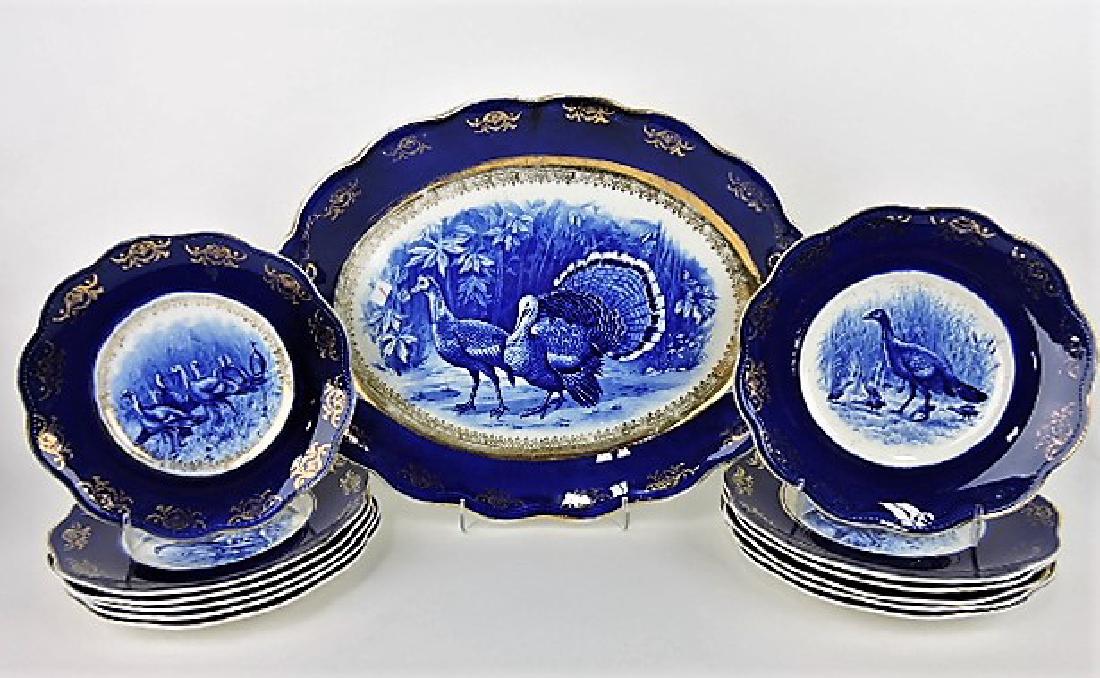 Limoge flow blue turkey plater (17") and 12 - 9" (1 of 2)