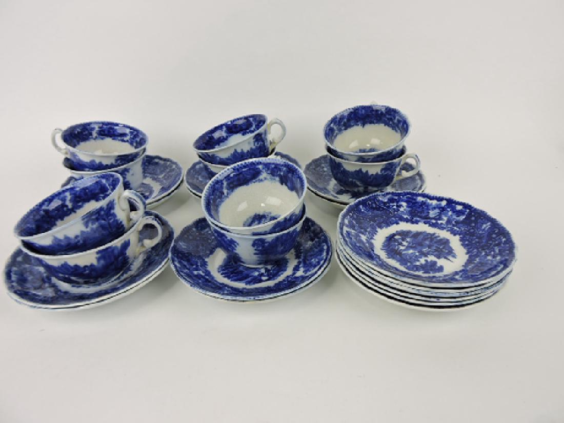 Flow blue nonpariel set of 10 cups and 16 saucers, (1 of 1)