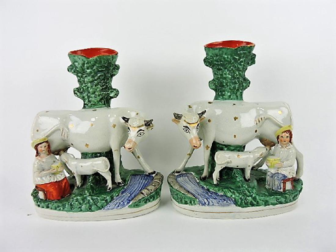 Staffordshire pair of cows with calf and milk maid (1 of 1)