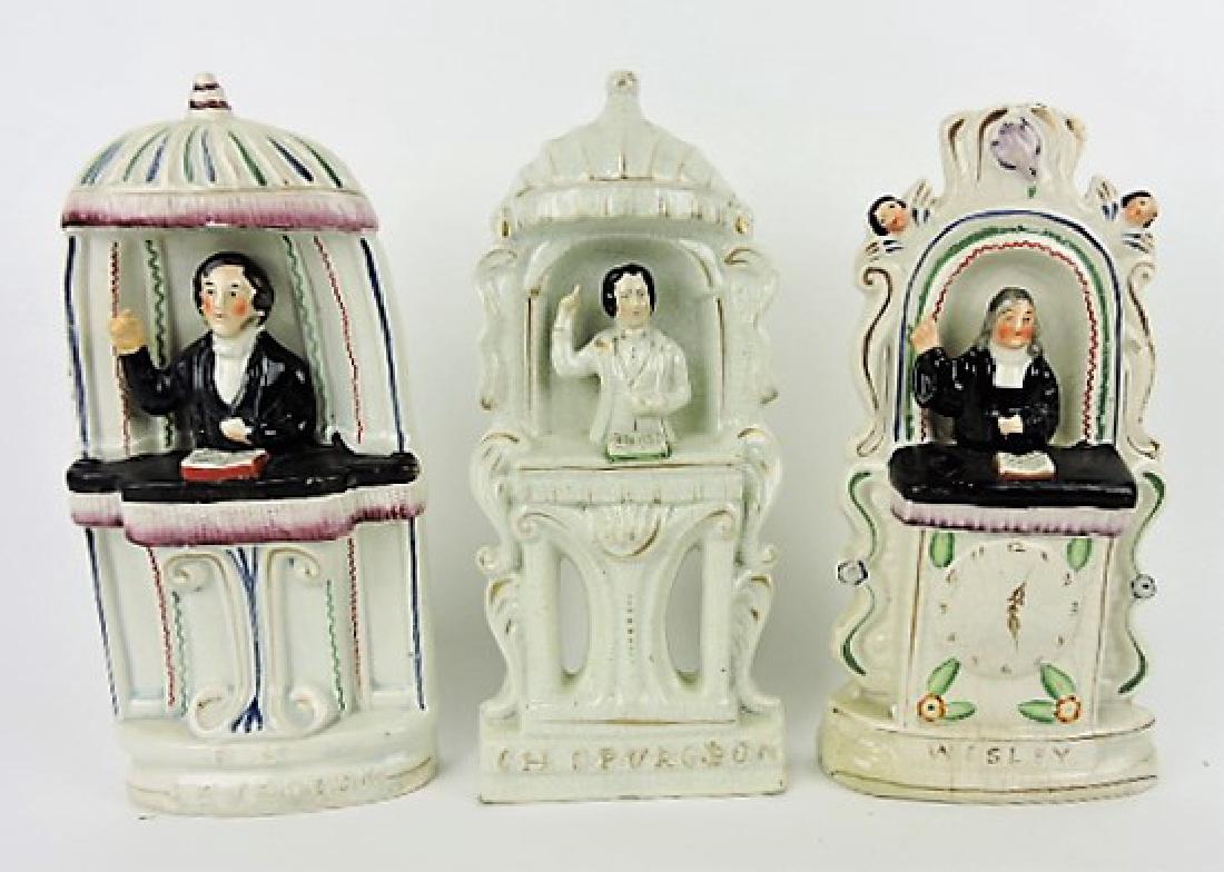 Staffordshire lot of 3 figures: 2 - C.H. Spurgeon: and Wesley, some losses and repair, 11 1/2"