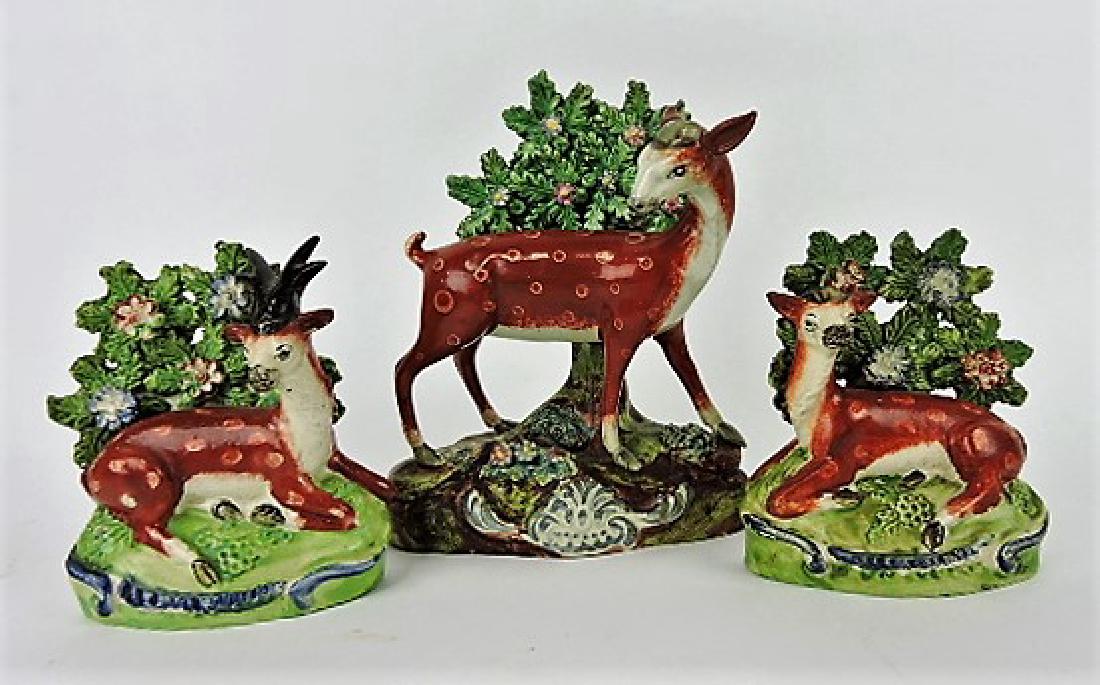 Staffordshire lot of 3 deer figures with bocage, (1 of 1)