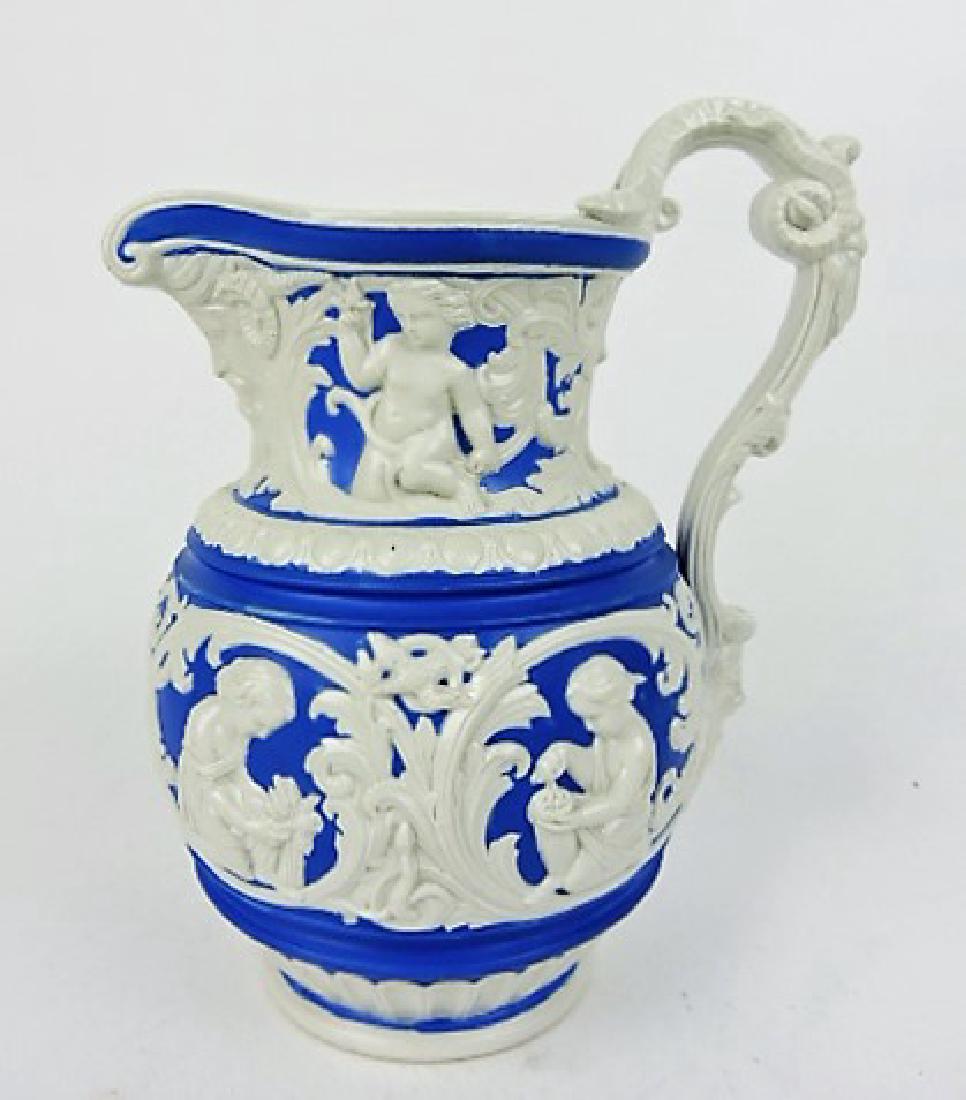 Meigh white on blue reverse parian pitcher, (1 of 2)