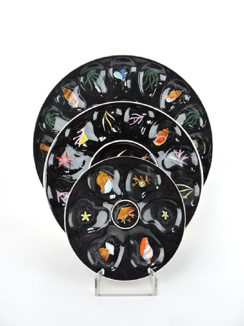 Quimper lot of 3 black oyster trays and plates (1 of 1)