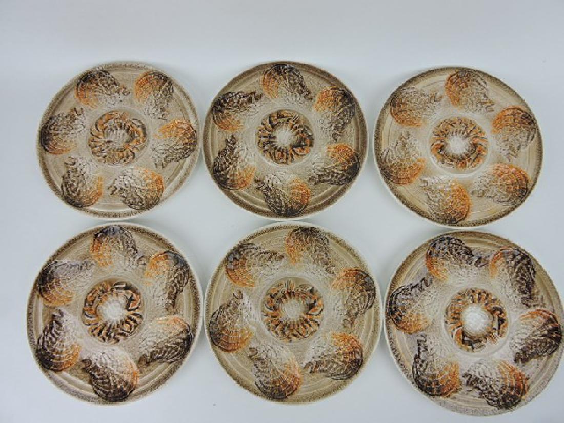 Sarreguemines set of 6 stoneware oyster: plates, 9 3/4"