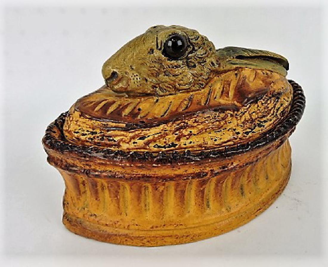 French porcelain rabbit tureen with glass eyes, (1 of 2)