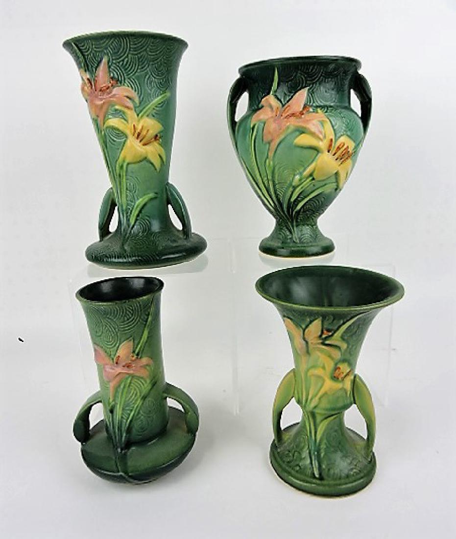 Roseville Zephyr Lily green lot of 4 vases-136-9", (1 of 1)