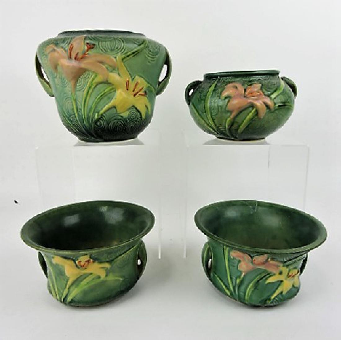 Roseville Zephyr Lily green lot of 4 jardinieres- (1 of 1)