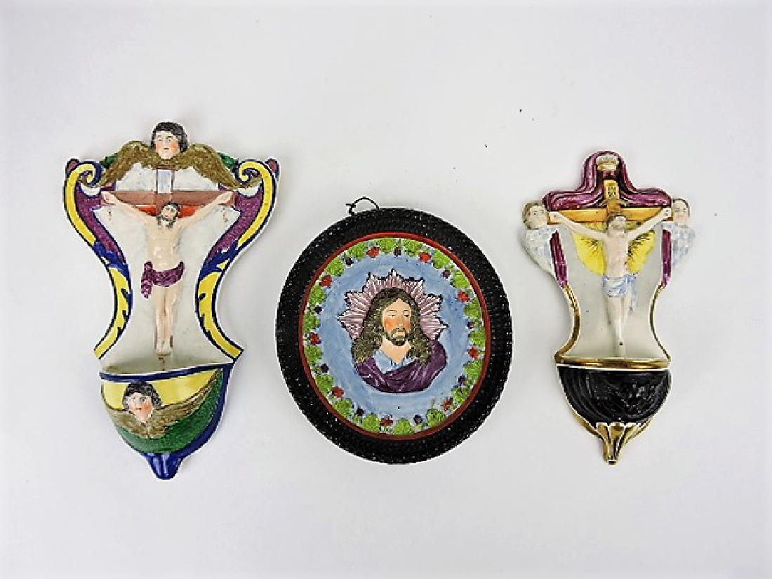 Staffordshire lot of 3 religious plaque and water (1 of 1)