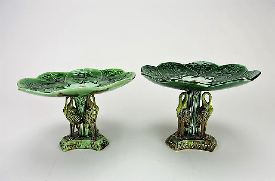 Majolica pond lily lot of 2 cake stands with stork (1 of 1)