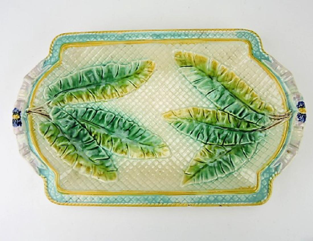 Majolica banana leaf platter with ribbon handles, (1 of 1)