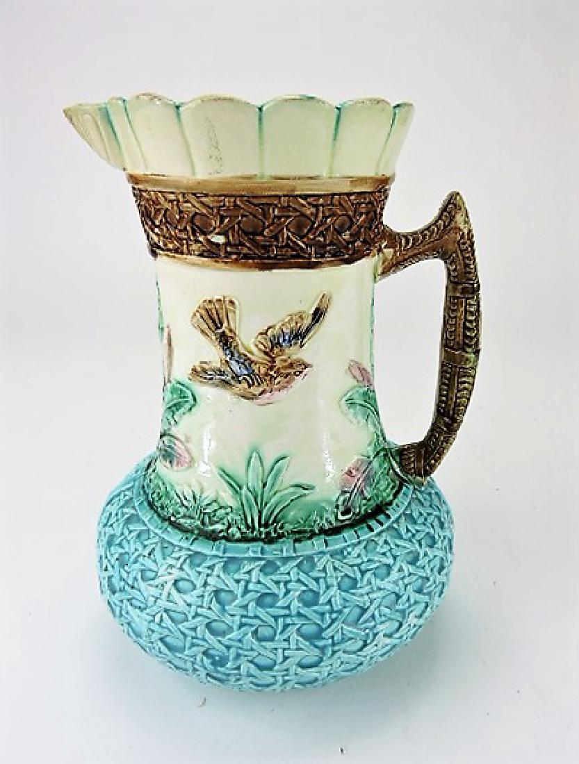 Majolica bird in flight pitcher, 9 1/2" (1 of 1)