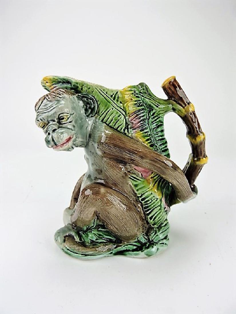 Majolica monkey pitcher with bamboo handle 7" (1 of 1)