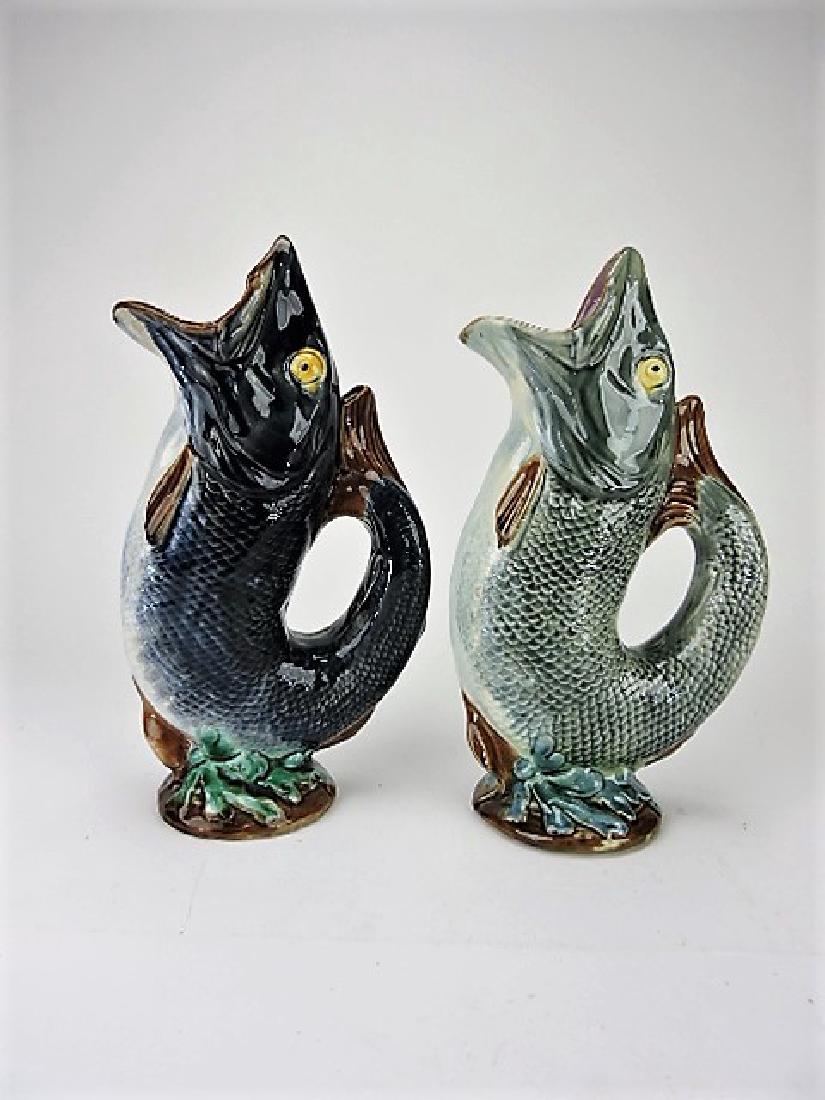 Majolica lot of 2 gurgling fish pitchers 13" (1 of 1)