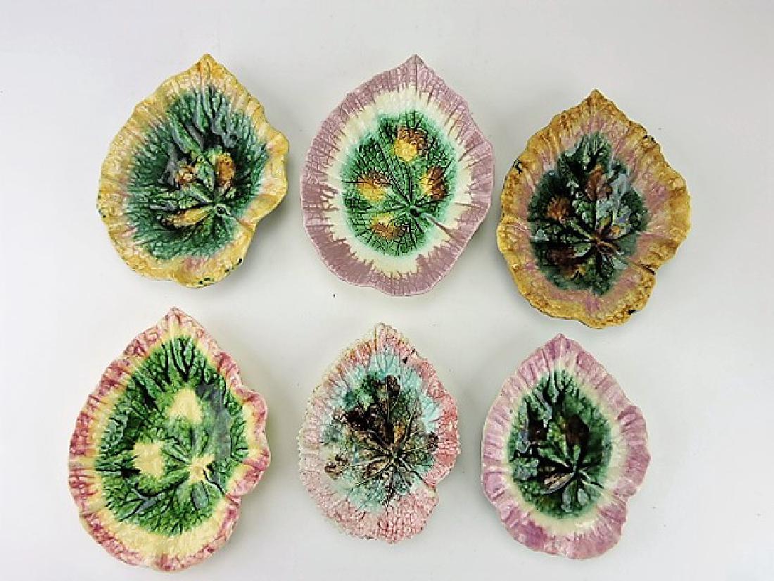 Majolica lot of 6 begonia leaf dishes (1 of 1)