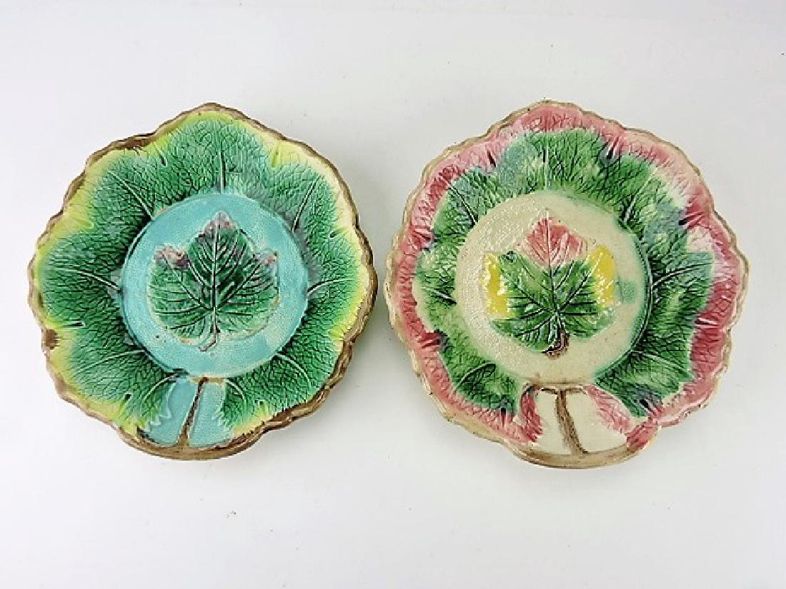 Majolica lot of 2 maple leaf bowls 10" (1 of 1)