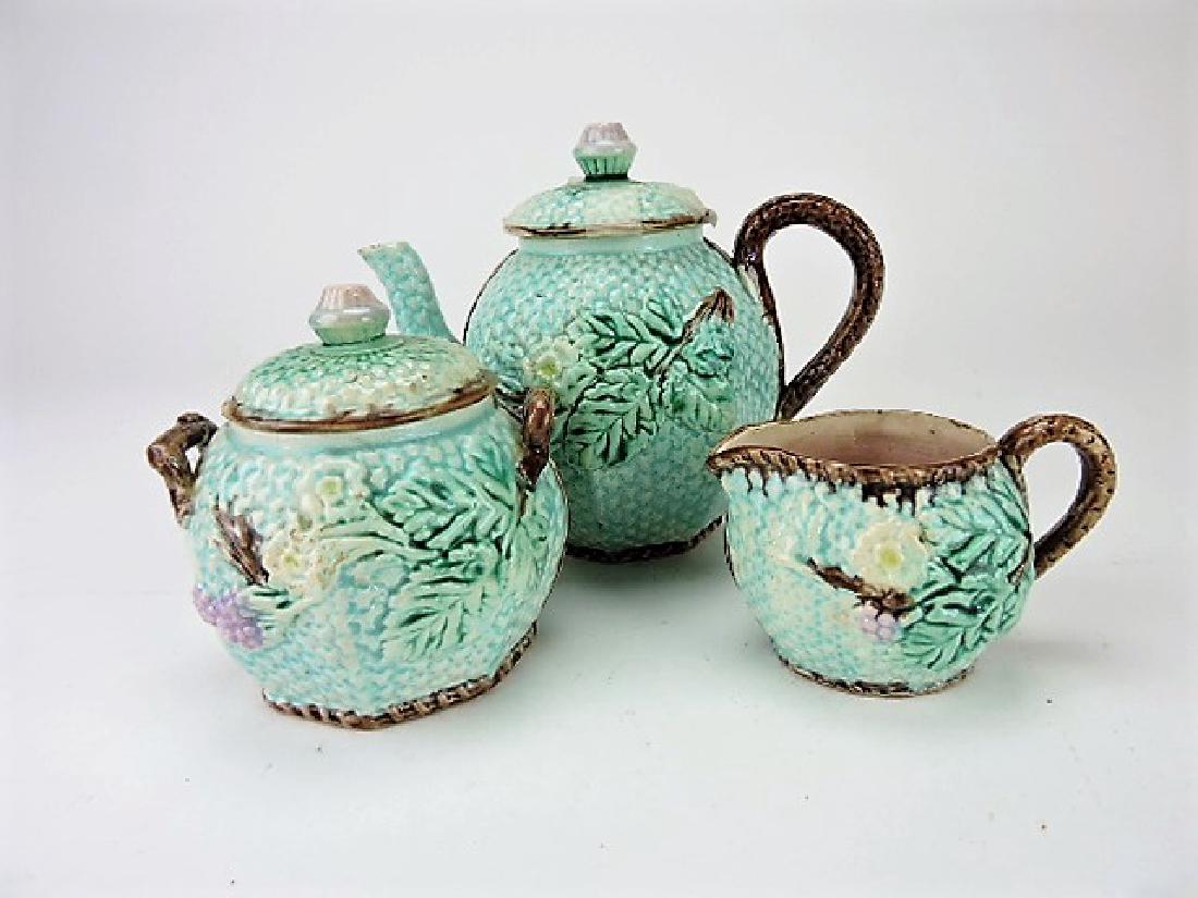 Majolica 3 pc floral tea set, various condition (1 of 1)