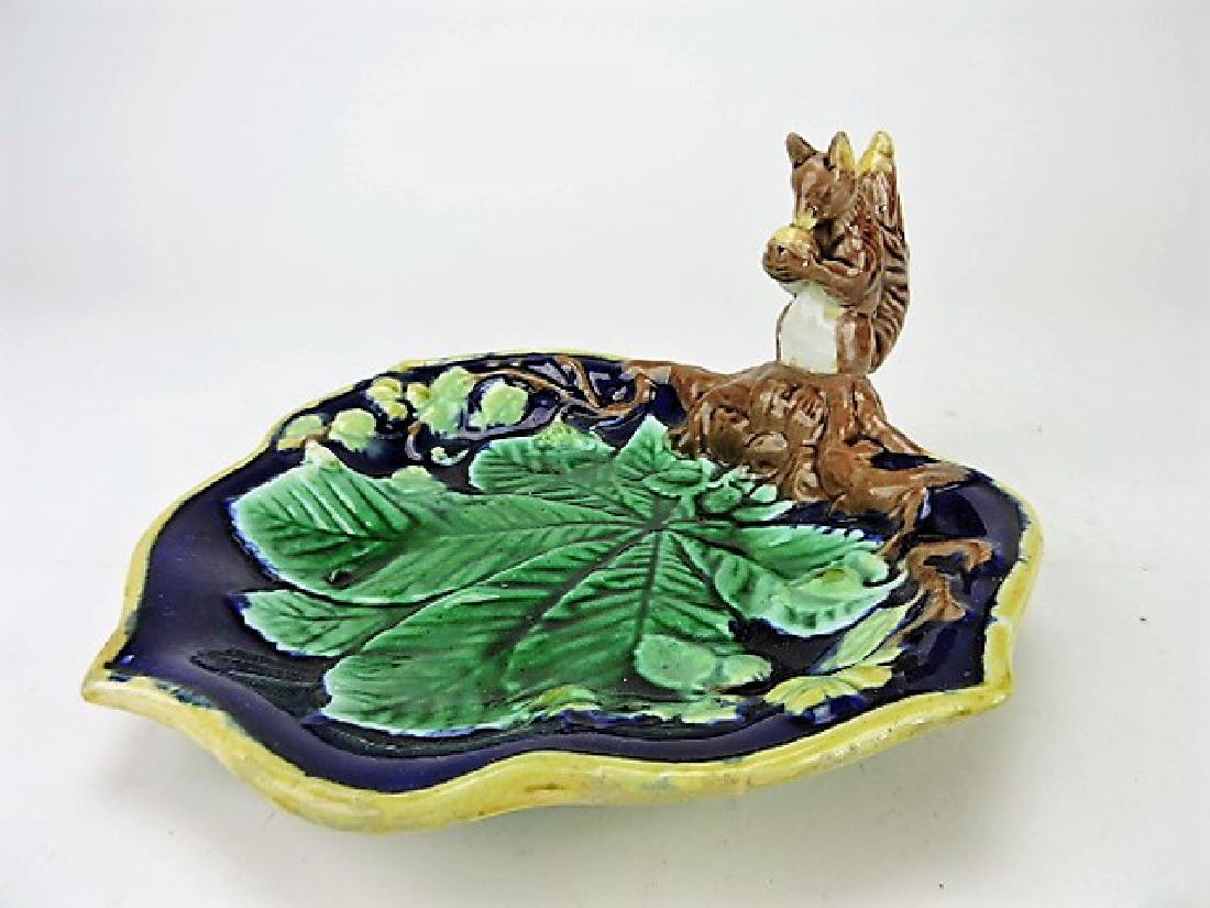 Majolica squirrel handled tray, 10"w (1 of 1)