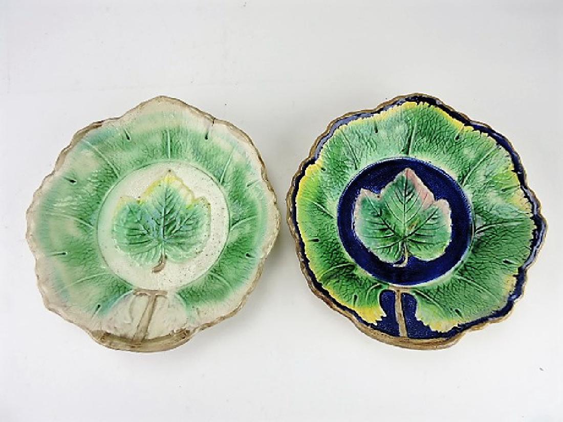 Majolica lot of 2 - 10" maple leaf bowls, rim (1 of 1)