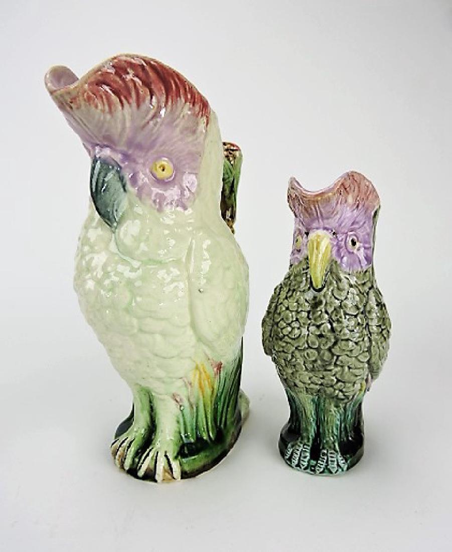 Majolica lot of 2 figural parrot pitchers, 7 1/2" (1 of 1)