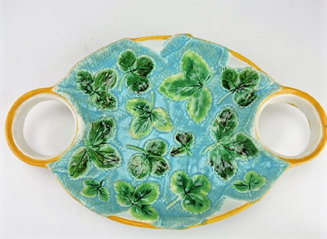 George Jones majolica napkin strawberry tray 14": .