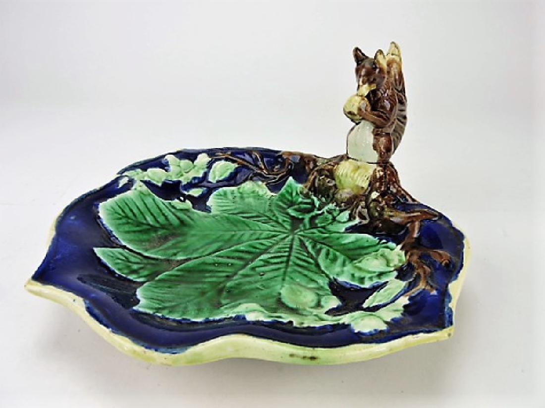 Majolica squirrel handled tray, 10" (1 of 1)