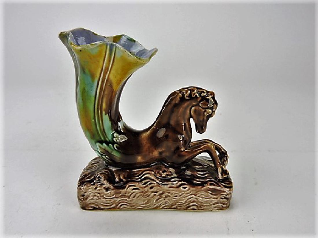 Majolica seahorse figural spill vase, 4 1/4", (1 of 1)