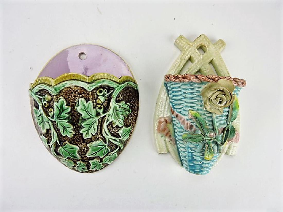 Majolica lot of 2 wall pockets, various condition (1 of 1)
