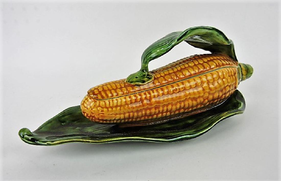 Sarreguemines majolica ear of corn tureen 13" (1 of 1)