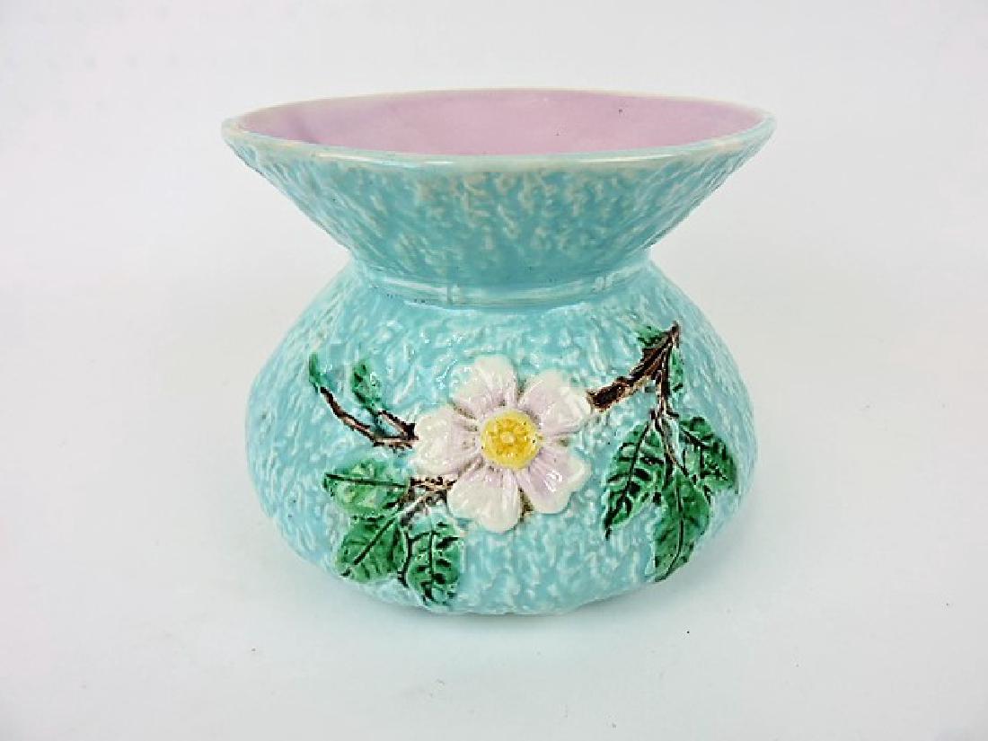 Majolica turquoise floral spittoon: .