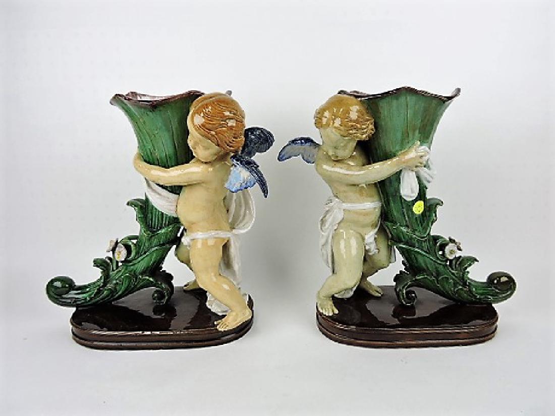 Minton majolica style pair of cornucopia vases (1 of 1)