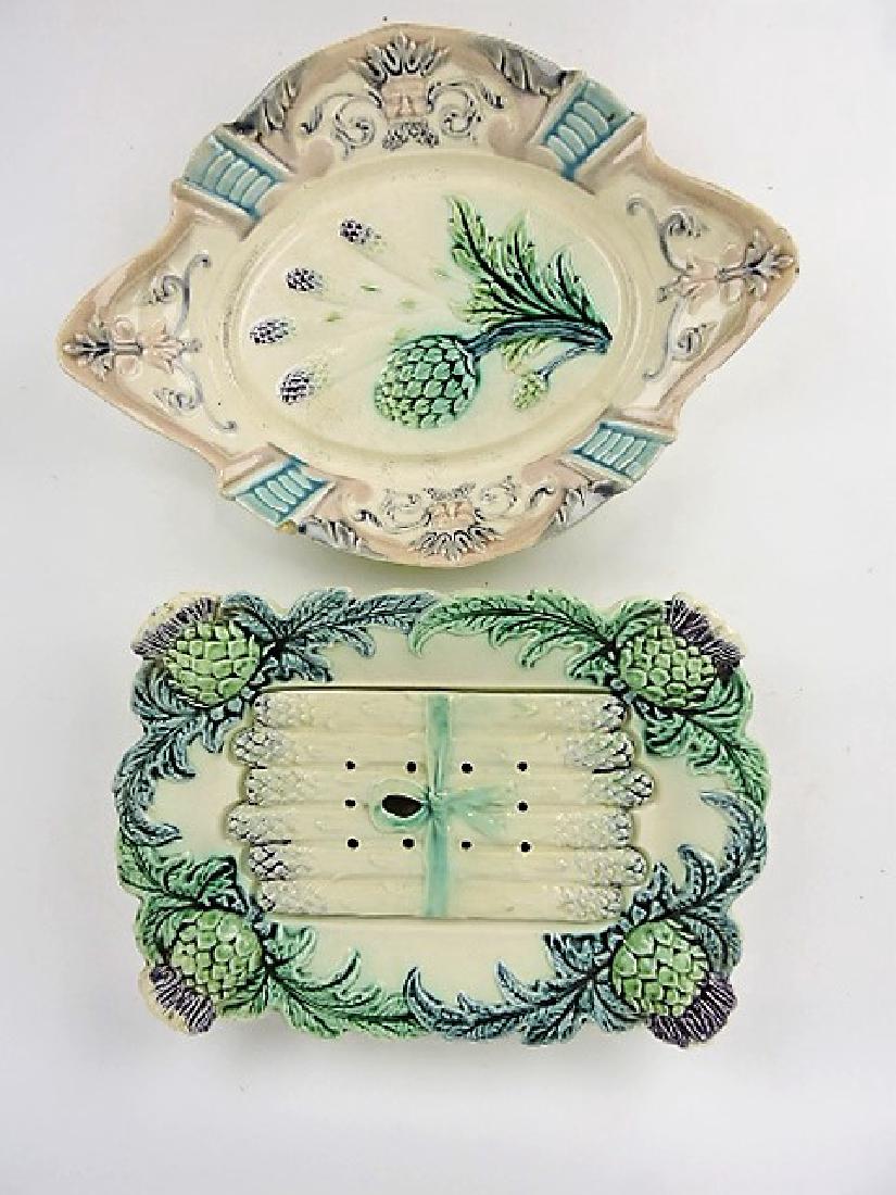 Majolica asparagus lot of 2 trays, various: condition